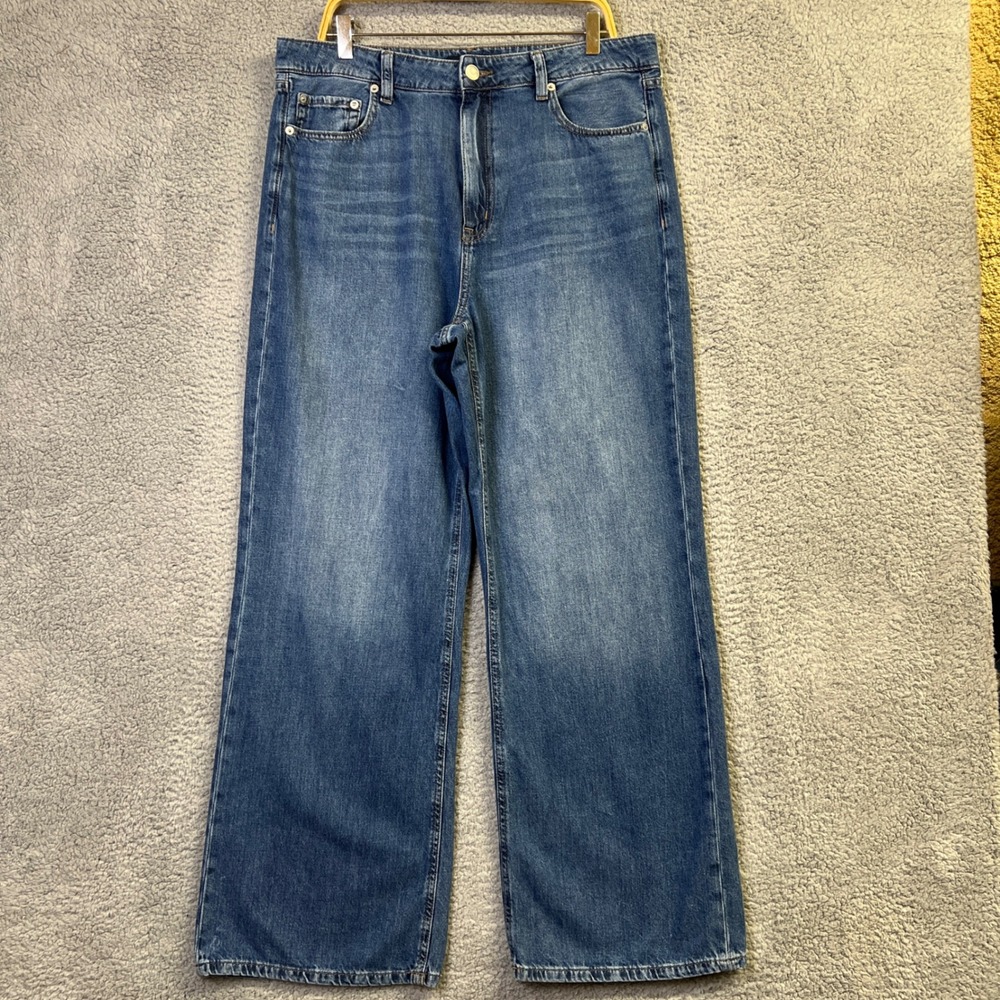 Aeropostale Jeans Women 14 Blue Denim Medium Wash 100% Cotton High Rise Wide Leg